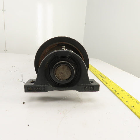 7" OD x 18" Rubber Faced Conveyor Tail Drum Roller W/ Pillow Blocks & Sprocket