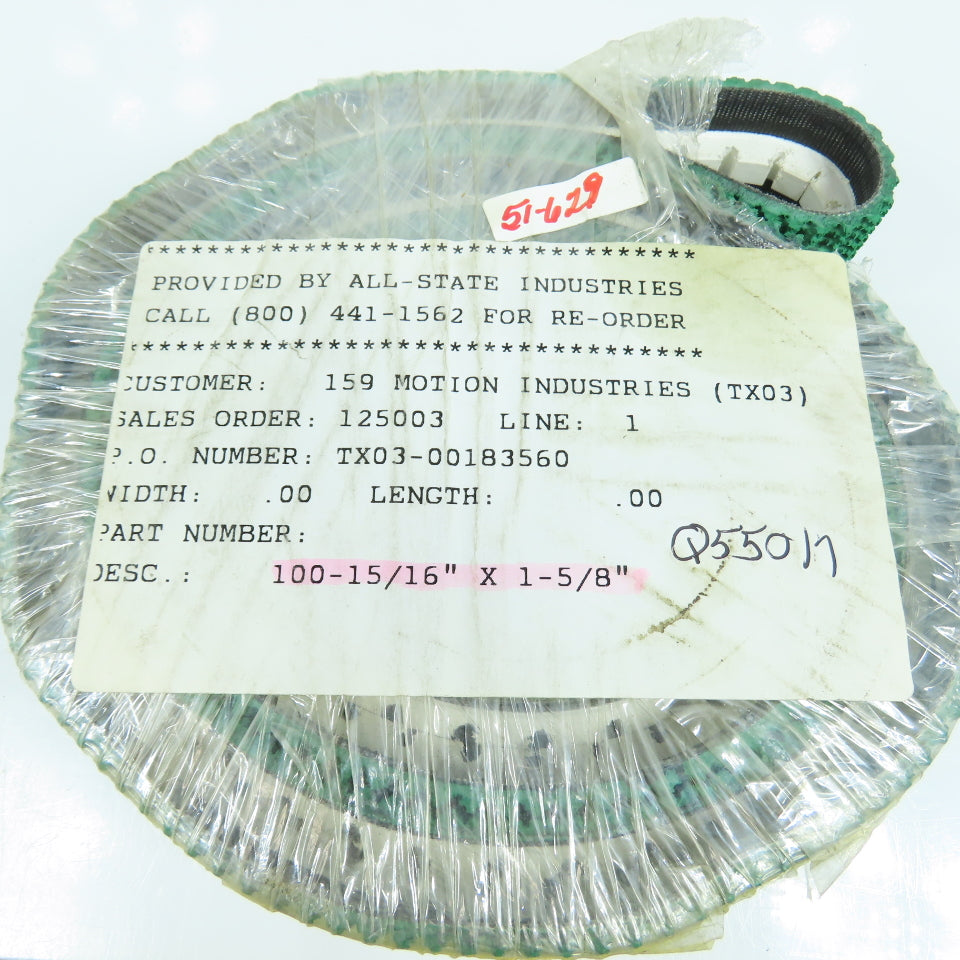 All State Industries 100-15/16" x 1-5/8" Endless Rough Rubber Conveyor Belt