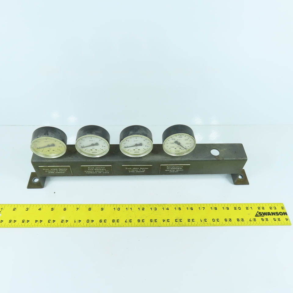 4 Multi Air Pressure Gauge Cluster Display Manifold 0-9 Bar & 0 To -1200 mbar