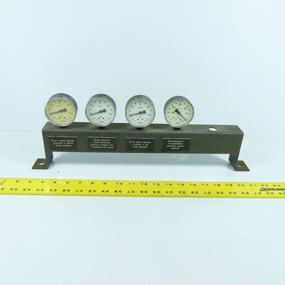 4 Multi Air Pressure Gauge Cluster Display Manifold 0-9 Bar & 0 To -1200 mbar