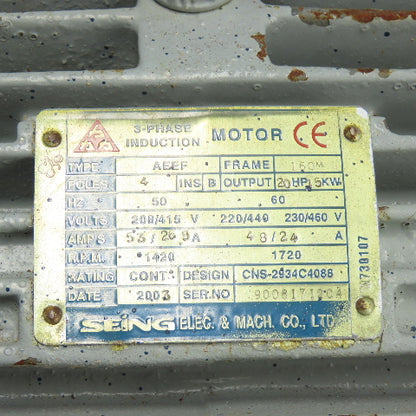 Seing CNS-2934C4088 AEEF 20HP 15KW 3Ph Induction Motor 230/460V 160M Frame