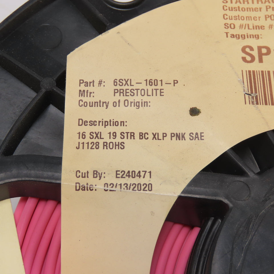 Prestolite 6SXL-1601-P Copper Wire 16 SXL 19 STR BC XLP PINK SAE J1128 1000' L
