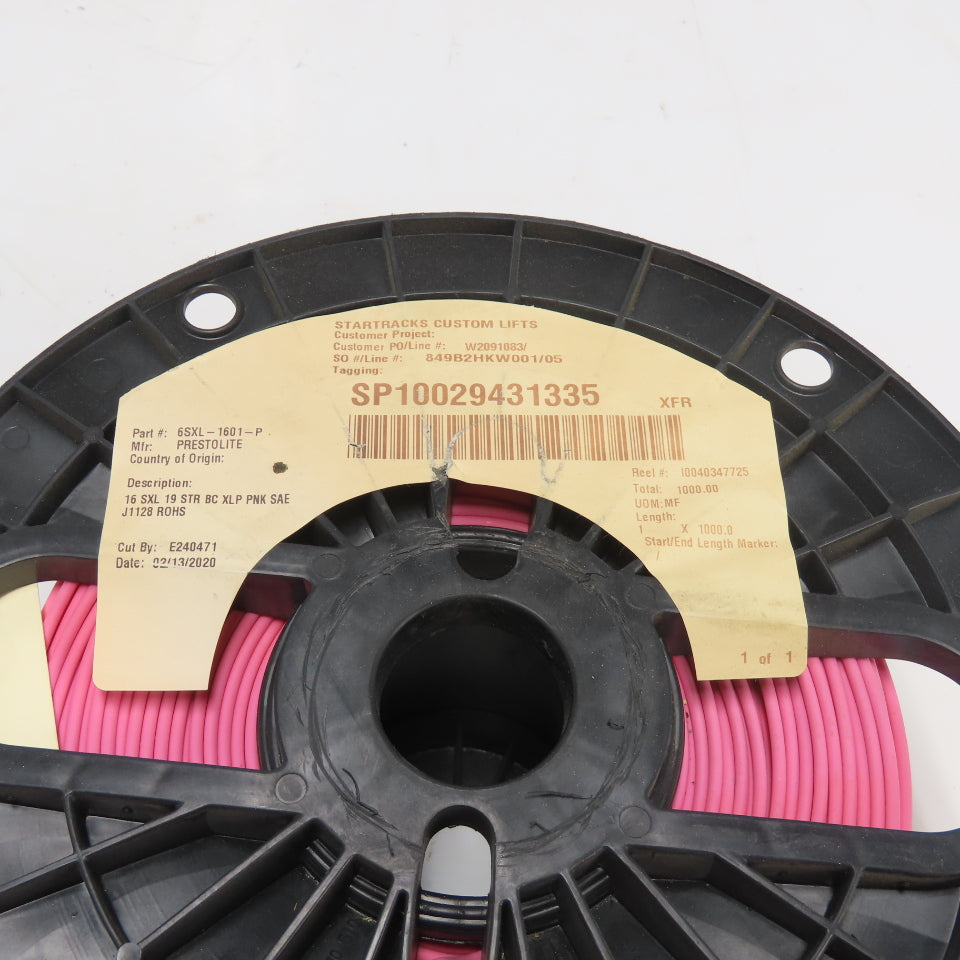 Prestolite 6SXL-1601-P Copper Wire 16 SXL 19 STR BC XLP PINK SAE J1128 1000' L
