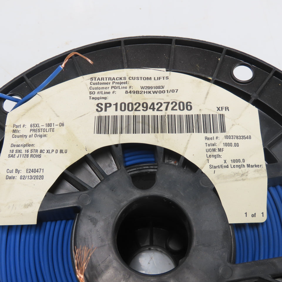 Prestolite 6SXL-1801-D6 Bare Copper Conductor Wire 18AWG 500' L Blue 18SXL 16STR