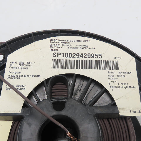 Prestolite 6SXL-1801-1 Bare Copper Conductor Wire 18AWG 500' L Brown 18SXL 16STR