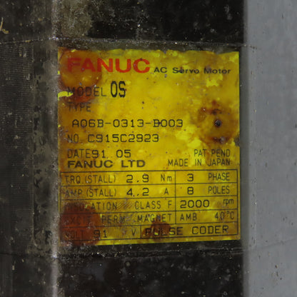 Fanuc A06B-0313-B003 AC Servo Motor 2000RPM 3-Phase 8-Pole W/ Encoder