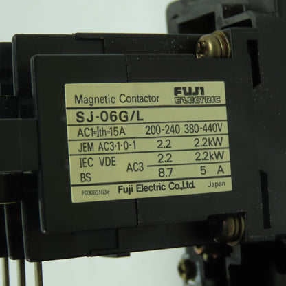 Fuji SJ-06G/L Magnetic Contactor 2.2KW 15A 24VDC Coil W/ TR-0 Overload Relay
