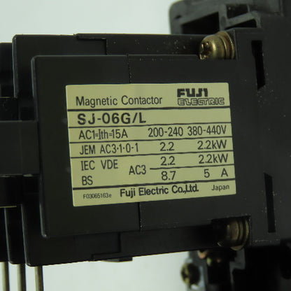 Fuji SJ-06G/L Magnetic Contactor 2.2KW 15A 24VDC Coil W/ TR-0 Overload Relay