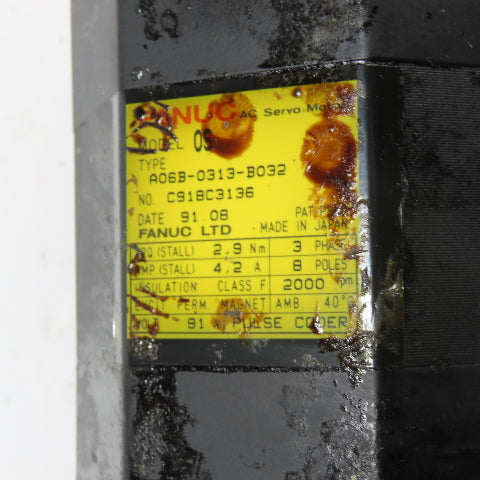 Fanuc A06B-0313-B032 AC Servo Motor 2.9Nm 3Ph 91V