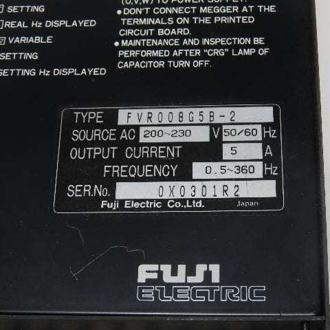 Fuji FVR008G5B-2 Variable Frequency AC Drive 200-230V 5A