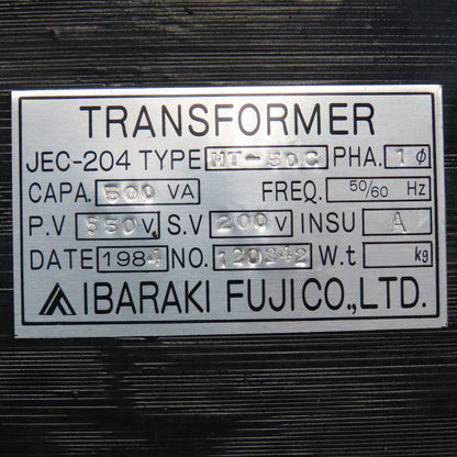 Ibaraki Fujico HT-500 550V Pri 200V Sec 500VA Transformer 1Ph 50/60Hz