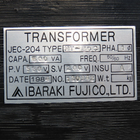 Ibaraki Fujico HT-500 550V Pri 200V Sec 500VA Transformer 1Ph 50/60Hz