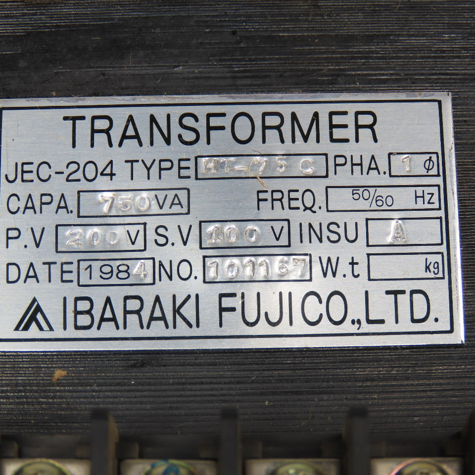 Ibaraki Fujico HT-750 200-220/230VPri Sec 100/12V 7500VA Transformer 1Ph 50/60Hz