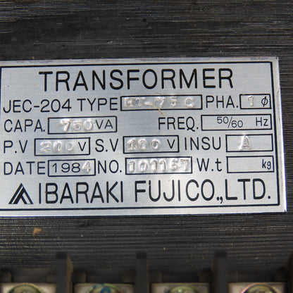 Ibaraki Fujico HT-750 200-220/230VPri Sec 100/12V 7500VA Transformer 1Ph 50/60Hz