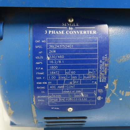 Temco 6500-2KW Phase Converter Input: 240/480V 1Ph Output: 3Ph Input +5% On T2