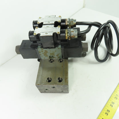 Rexroth 4WE6W-51-M0/AW100-00 2 Hydraulic Directional Valve W/ Manifold Block