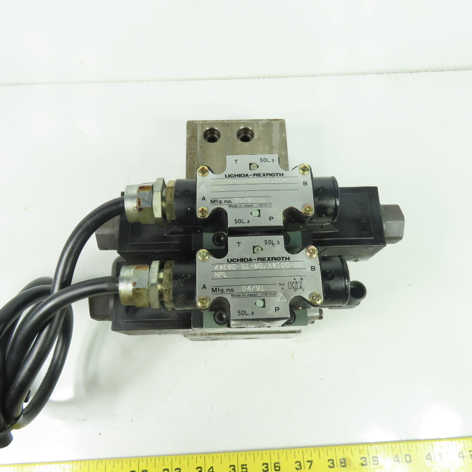 Rexroth 4WE6W-51-M0/AW100-00 2 Hydraulic Directional Valve W/ Manifold Block