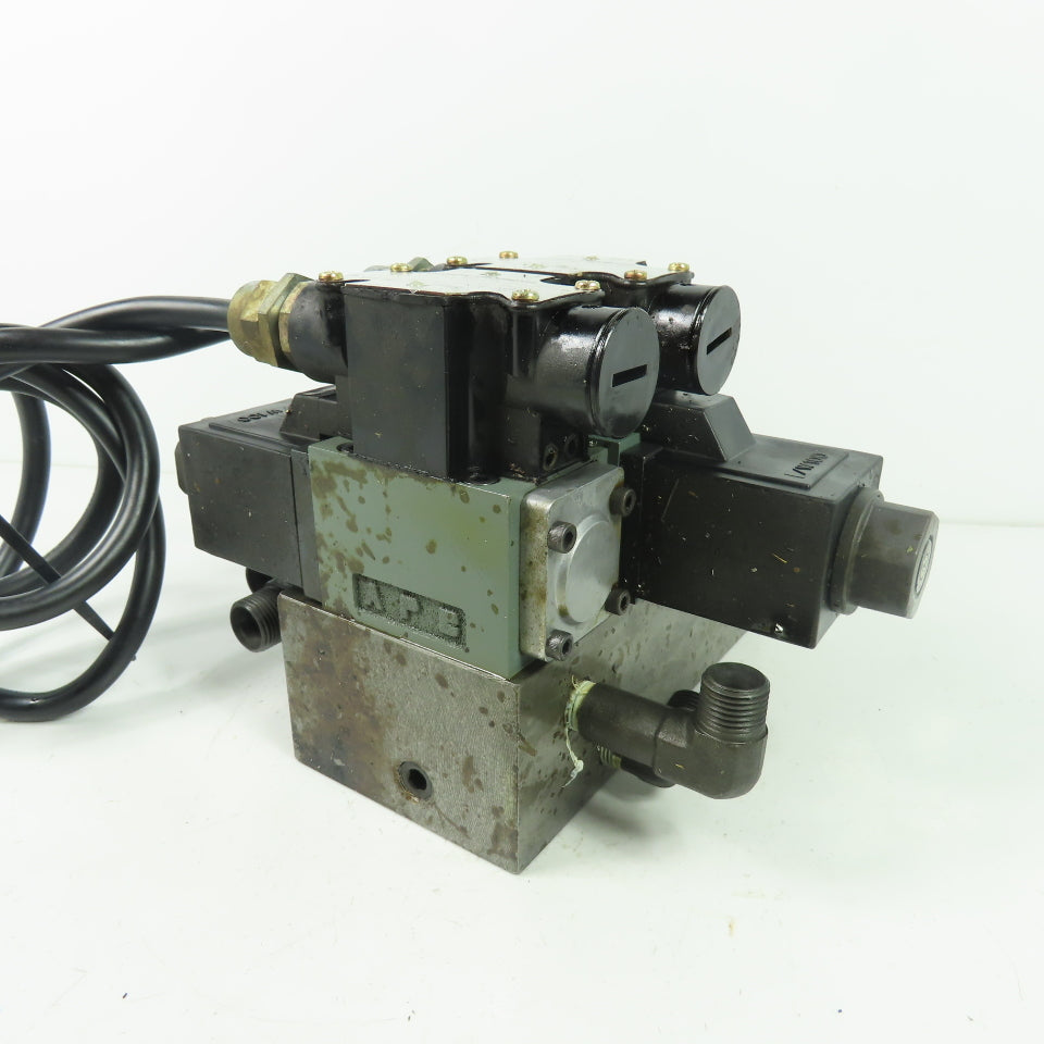 Rexroth 4WE6W-51-M0/AW100-00 2 Hydraulic Directional Valve W/ Manifold Block