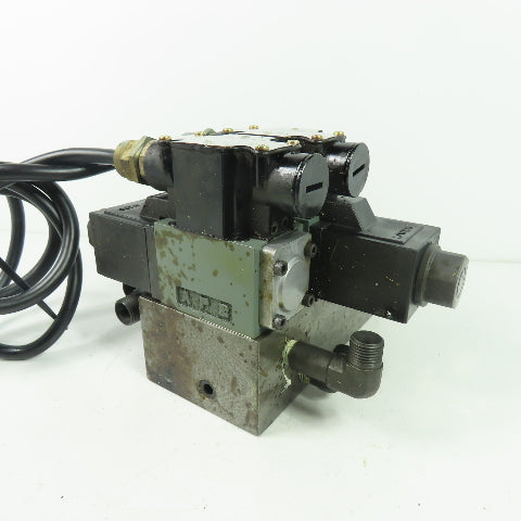 Rexroth 4WE6W-51-M0/AW100-00 2 Hydraulic Directional Valve W/ Manifold Block