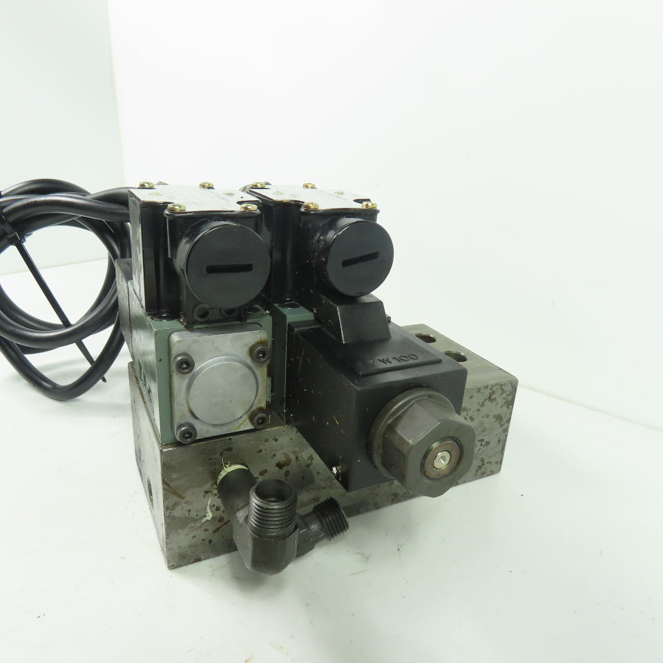 Rexroth 4WE6W-51-M0/AW100-00 2 Hydraulic Directional Valve W/ Manifold Block