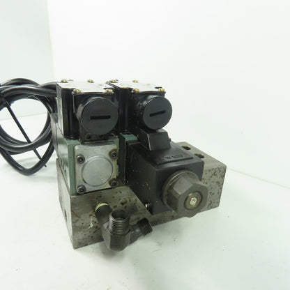 Rexroth 4WE6W-51-M0/AW100-00 2 Hydraulic Directional Valve W/ Manifold Block