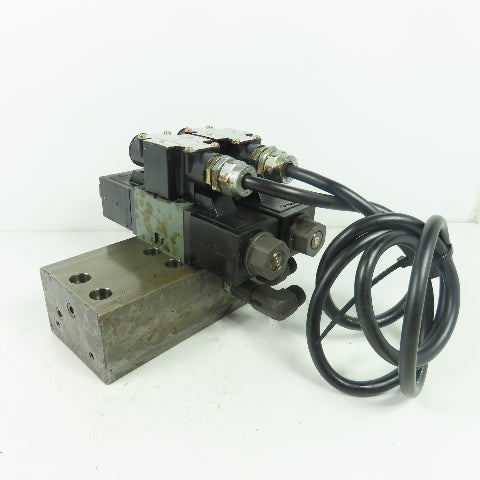 Rexroth 4WE6W-51-M0/AW100-00 2 Hydraulic Directional Valve W/ Manifold Block