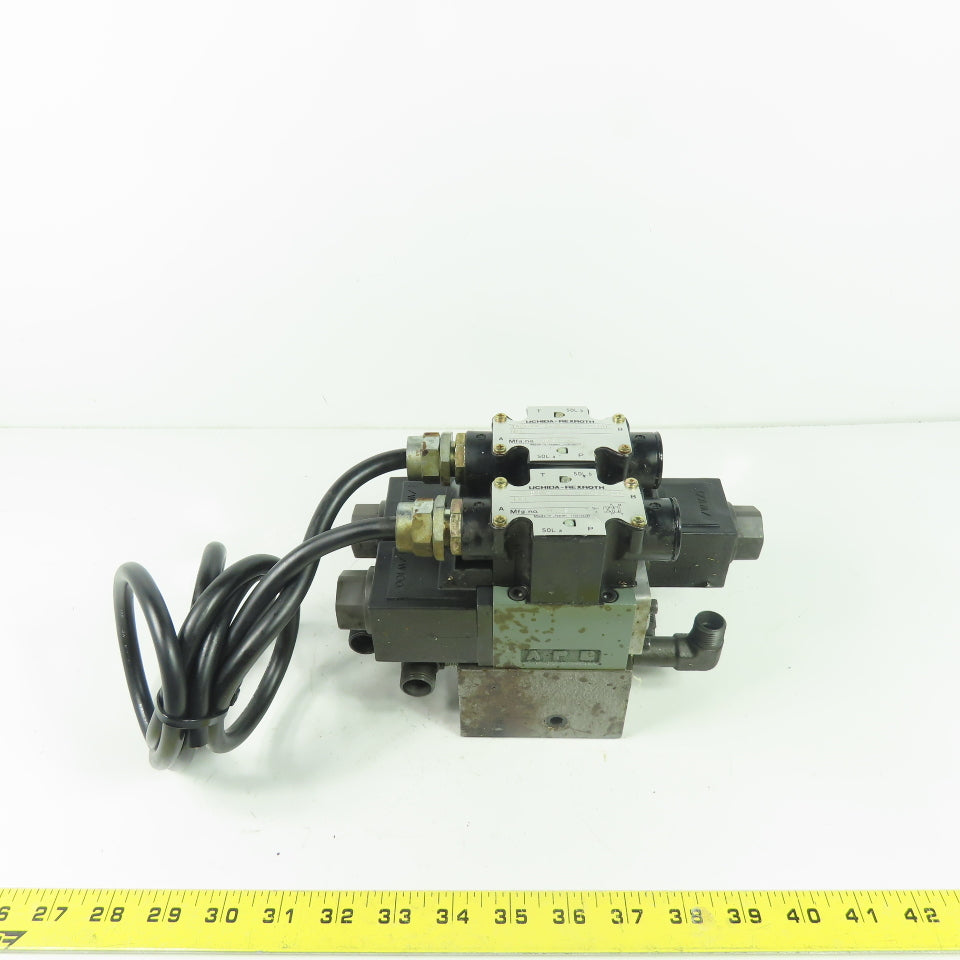 Rexroth 4WE6W-51-M0/AW100-00 2 Hydraulic Directional Valve W/ Manifold Block