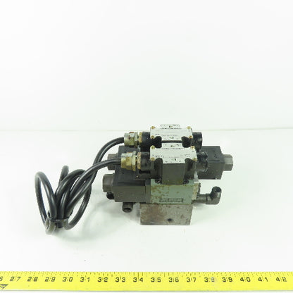 Rexroth 4WE6W-51-M0/AW100-00 2 Hydraulic Directional Valve W/ Manifold Block