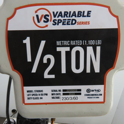 Starke STK05VS 1/2 Ton Electric Chain Hoist 20' Lift 8-26FPM Variable 230V 3PH