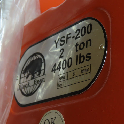 Black Bear YSF-200 2 Ton 4000lb Electric Chain Hoist 115V 8FPM W/Wireless Remote