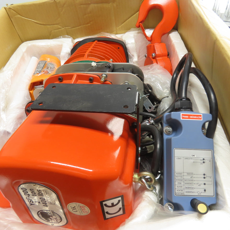 Black Bear YSF-200 2 Ton 4000lb Electric Chain Hoist 115V 8FPM W/Wireless Remote