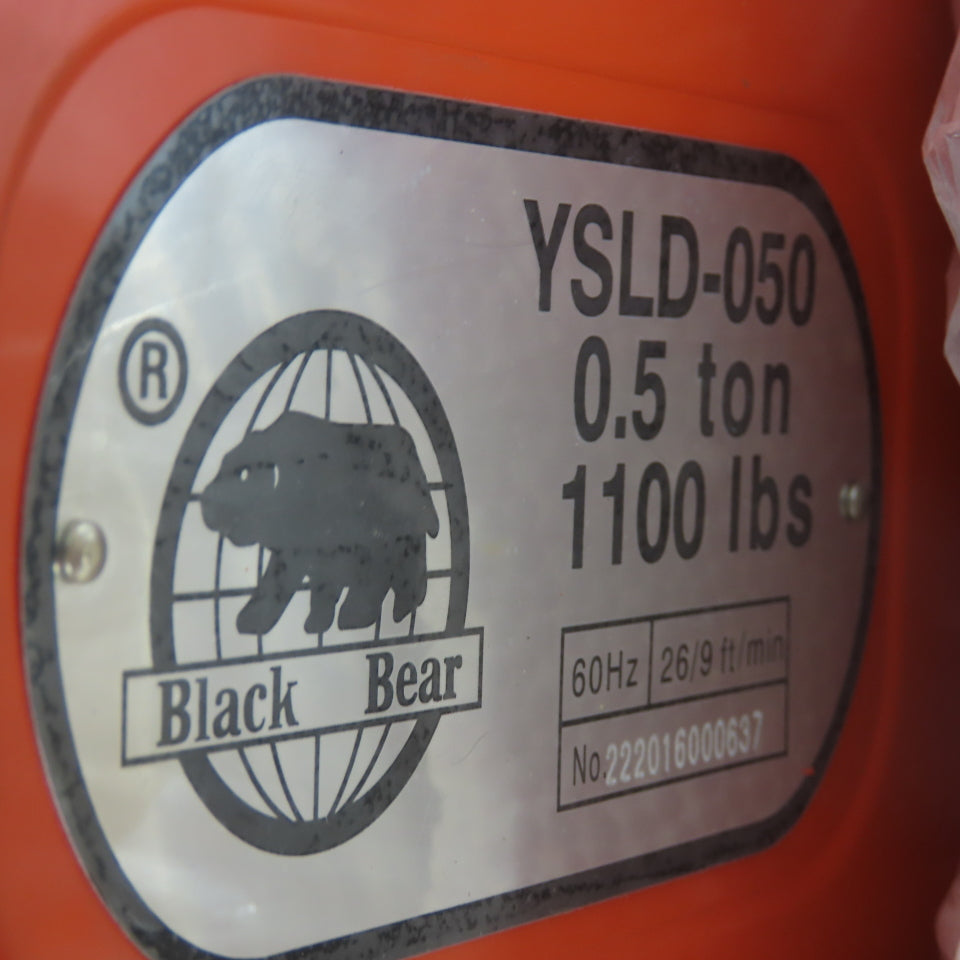 Black Bear YSLD-050 1/2 Ton 1000lb Electric Chain Hoist 230/460V 2-Speed 26/9FPM