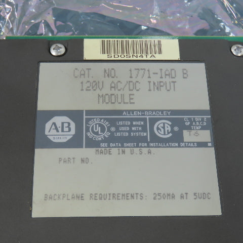 Allen Bradley 1771-IAD Ser B AC/DC Input Module 120V W/Terminal Strip Very Clean