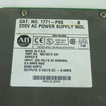 Allen Bradley 1771-P6S Ser B 220V AC Power Supply Module Lot Of 2