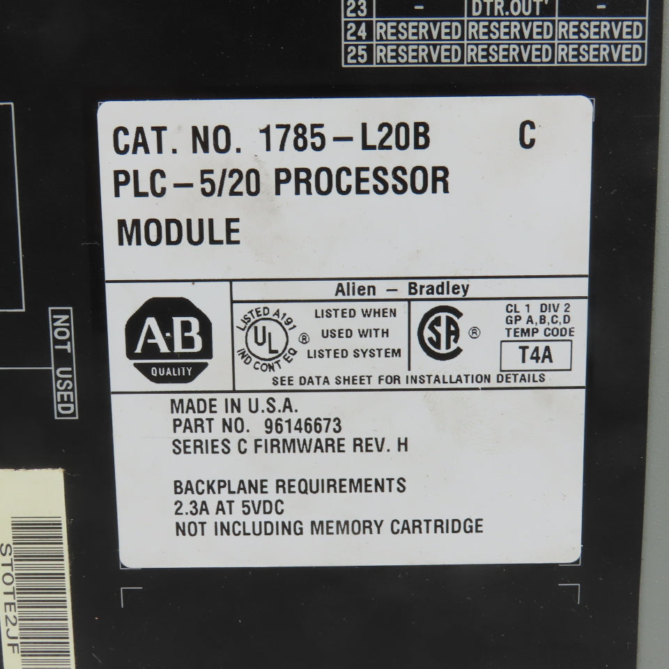 Allen Bradley 1785-L20B PLC-5/20 Processor Module (Clean)
