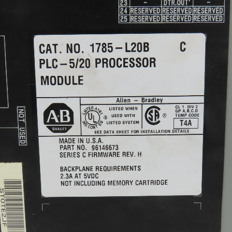 Allen Bradley 1785-L20B PLC-5/20 Processor Module (Clean)