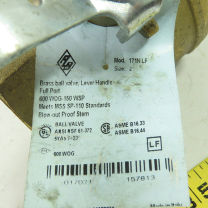 171N LF 2" Full Port Brass Ball Valve 600WOG 150WSP