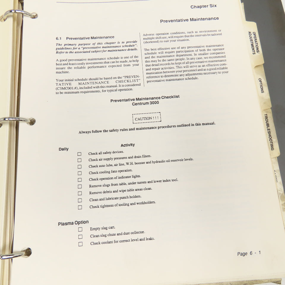 Murata Wiedemann Centrum 3000 Turret Punch Press Operation Maintenance Manual