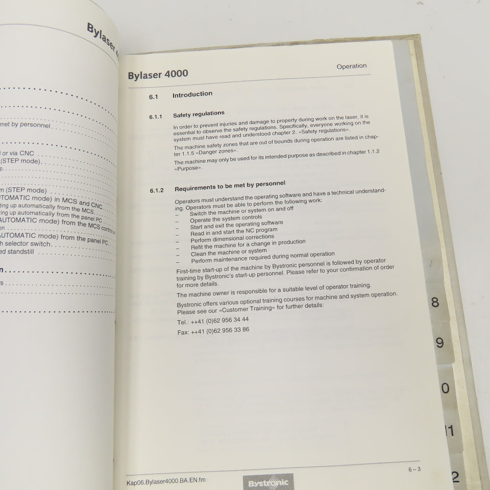 Bystronic Bylaser 4000 Operating Instruction Manual