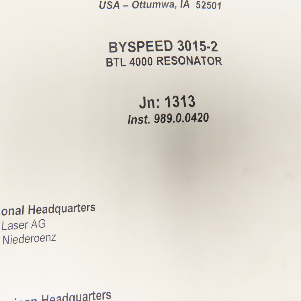 Bystronic Byspeed 3015-2 BTL 4000 Resonator Electrical Mechanical Prints