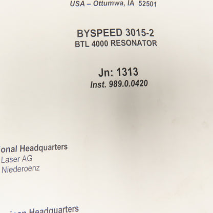 Bystronic Byspeed 3015-2 BTL 4000 Resonator Electrical Mechanical Prints