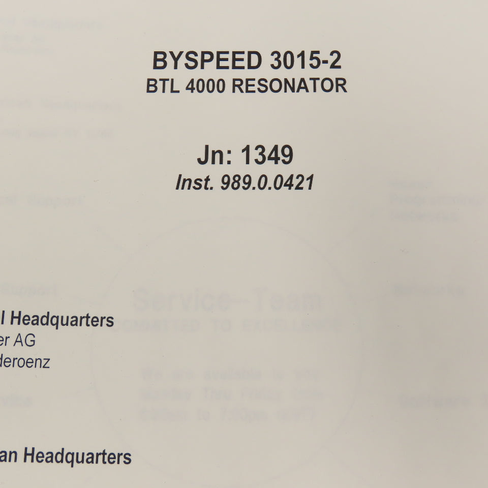 Bystronic Byspeed 3015-2 BTL 4000 Resonator Mechanical Spare Parts Prints