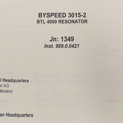 Bystronic Byspeed 3015-2 BTL 4000 Resonator Mechanical Spare Parts Prints