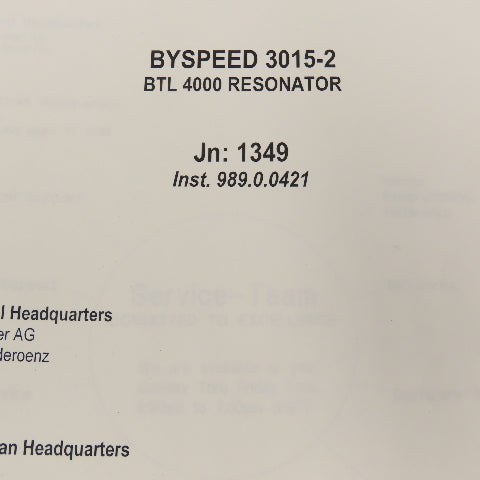 Bystronic Byspeed 3015-2 BTL 4000 Resonator Mechanical Spare Parts Prints