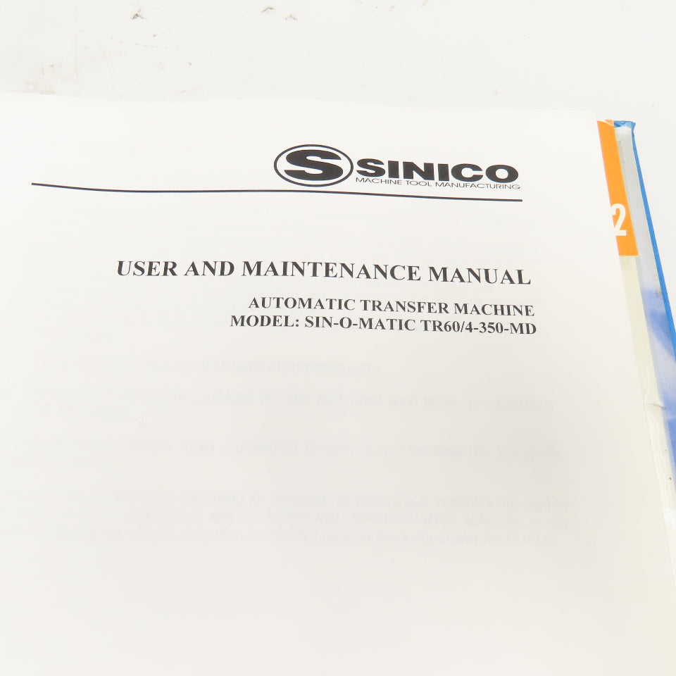 Sinico Sin-O-Matic TR60/4-350-MD Owners User And Maintenance Manual