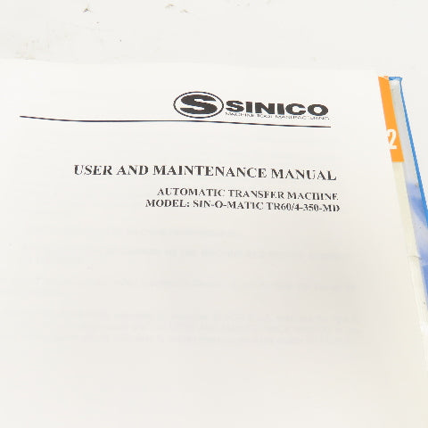 Sinico Sin-O-Matic TR60/4-350-MD Owners User And Maintenance Manual