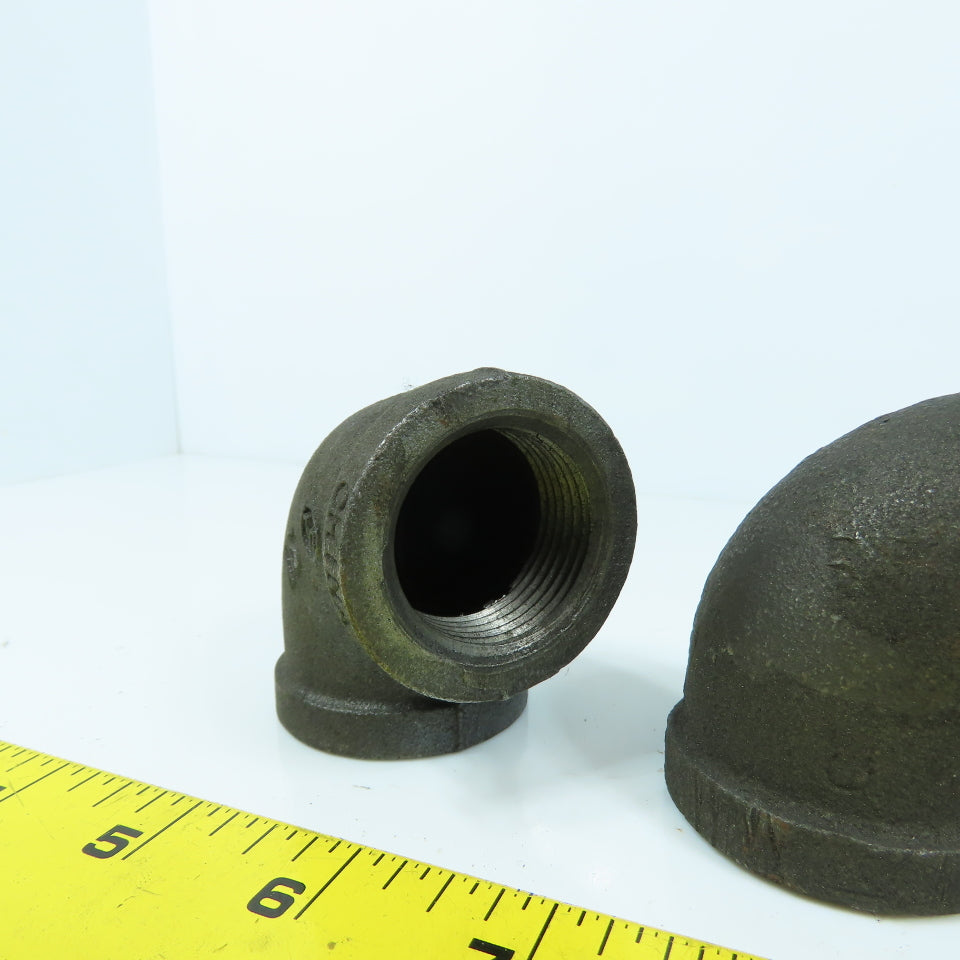 Ward 1" NPT 90° Black Pipe Malleable Iron Threaded Pipe Elbow Fitting Lot of 6