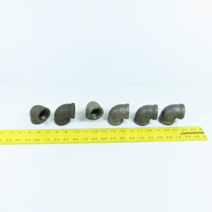 Ward 1" NPT 90° Black Pipe Malleable Iron Threaded Pipe Elbow Fitting Lot of 6