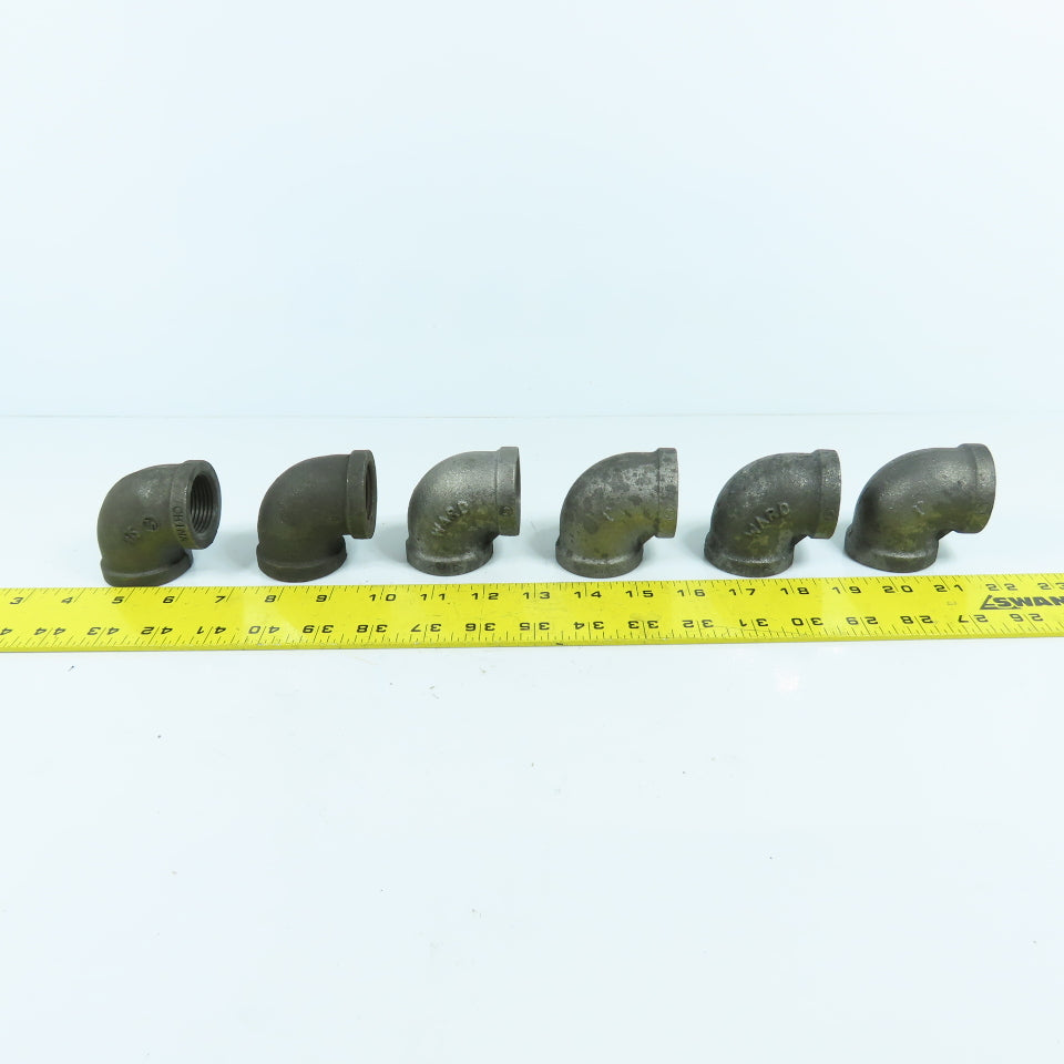 Ward 1" NPT 90° Black Pipe Malleable Iron Threaded Pipe Elbow Fitting Lot of 6