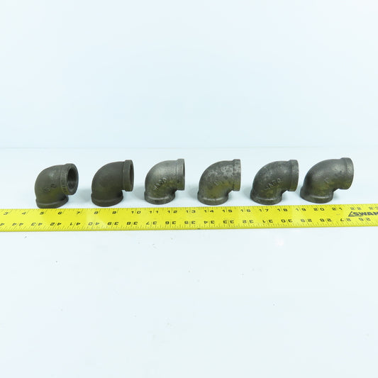 Ward 1" NPT 90° Black Pipe Malleable Iron Threaded Pipe Elbow Fitting Lot of 6